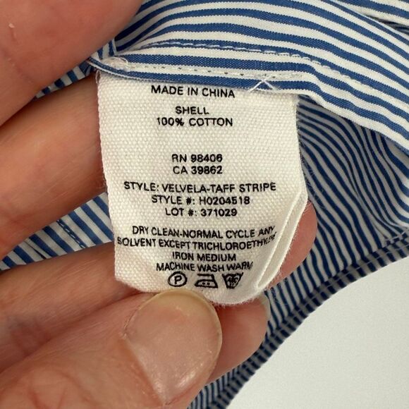 Theory Velvela Taff Stripe Cotton Tie Neck Button Front Top Women Medium Blue - Picture 5 of 7